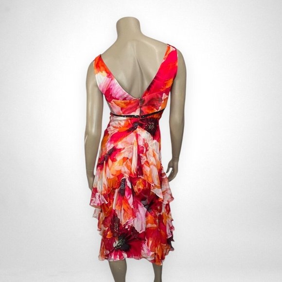 MELINDA ENG 6 Floral Sleeveless Silk Dress Ruffles Wedding Guest Summer - Picture 3 of 8